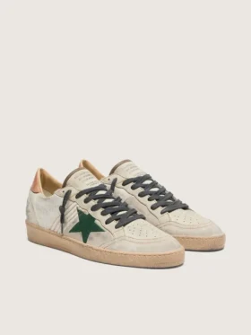 Ball Star LTD da uomo in pelle di pony bianca e pelle scamosciata grigia con stella verde