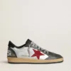 Ball Star LTD da uomo in pelle laminata argento con stella in pelle scamosciata rossa e inserti neri