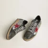 Ball Star LTD da uomo in pelle laminata argento con stella in pelle scamosciata rossa e inserti neri