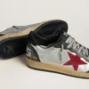Ball Star LTD da uomo in pelle laminata argento con stella in pelle scamosciata rossa e inserti neri