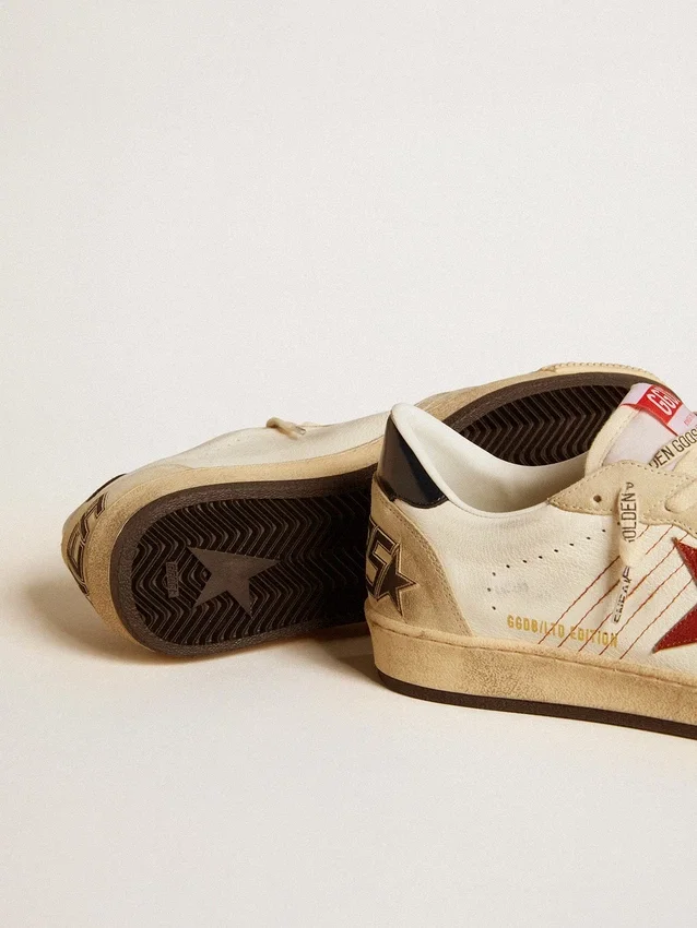 Ball Star LTD da uomo in pelle nappa con stella in pelle rossa e linguetta sul tallone in pelle