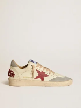 Ball Star LTD da uomo in pelle nappa con stella in pelle rossa e linguetta sul tallone in pelle scamosciata grigia