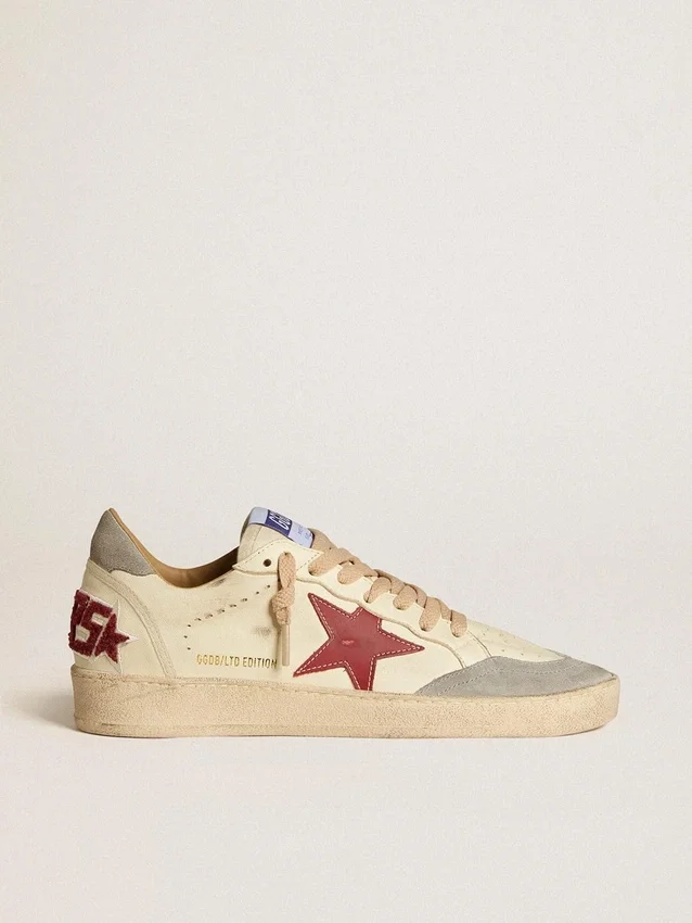 Ball Star LTD da uomo in pelle nappa con stella in pelle rossa e linguetta sul tallone in pelle scamosciata grigia