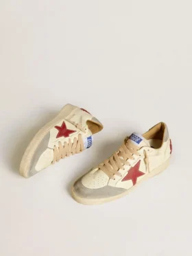 Ball Star LTD da uomo in pelle nappa con stella in pelle rossa e linguetta sul tallone in pelle scamosciata grigia