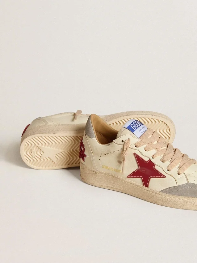 Ball Star LTD da uomo in pelle nappa con stella in pelle rossa e linguetta sul tallone in pelle scamosciata grigia