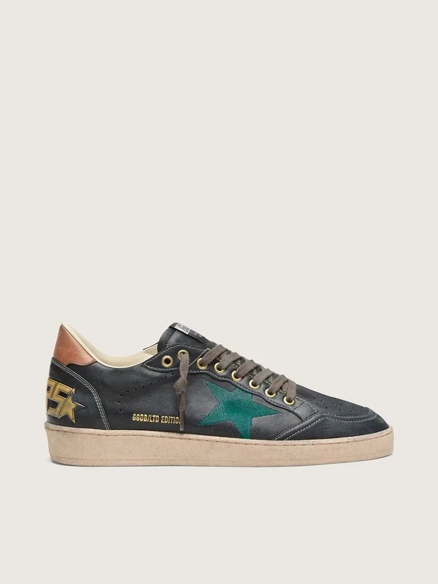 Ball Star LTD da uomo in pelle nera con stella ricamata in verde