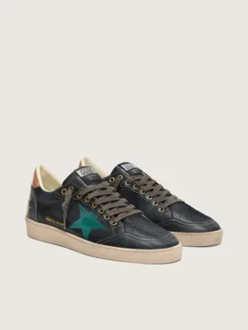Ball Star LTD da uomo in pelle nera con stella ricamata in verde
