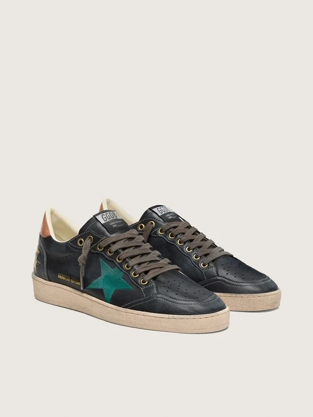 Ball Star LTD da uomo in pelle nera con stella ricamata in verde
