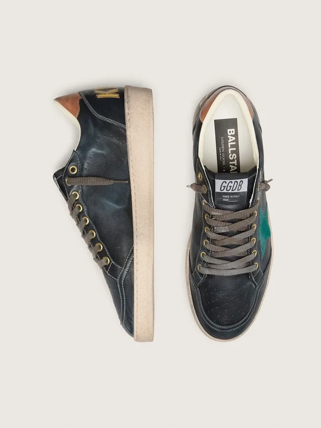 Ball Star LTD da uomo in pelle nera con stella ricamata in verde