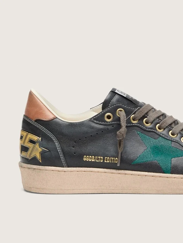 Ball Star LTD da uomo in pelle nera con stella ricamata in verde