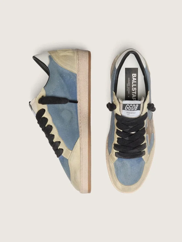 Ball Star LTD da uomo in pelle scamosciata blu denim con stella in pelle dorata metallizzata