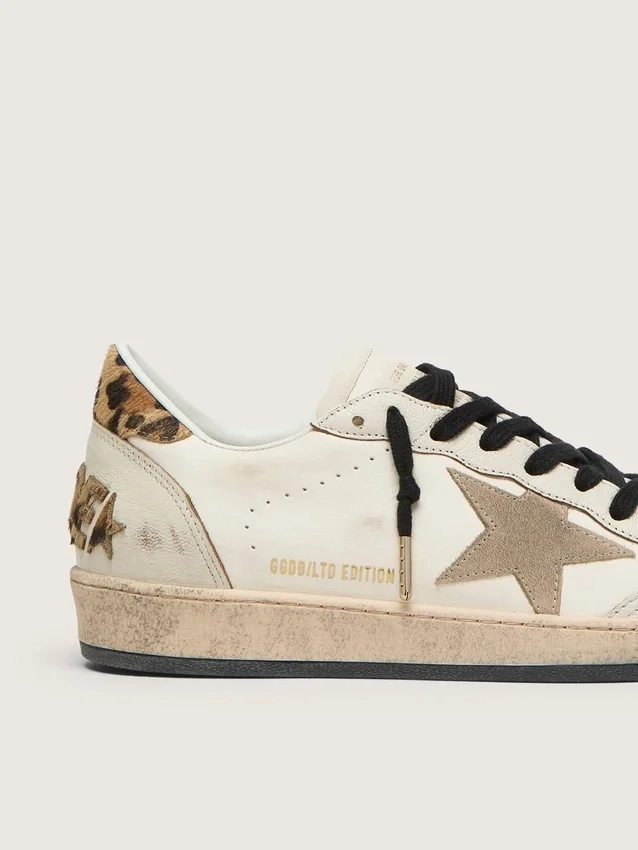 Ball Star Wishes da uomo con stella in pelle scamosciata e linguetta sul tallone in pelle di pony con stampa leopardata