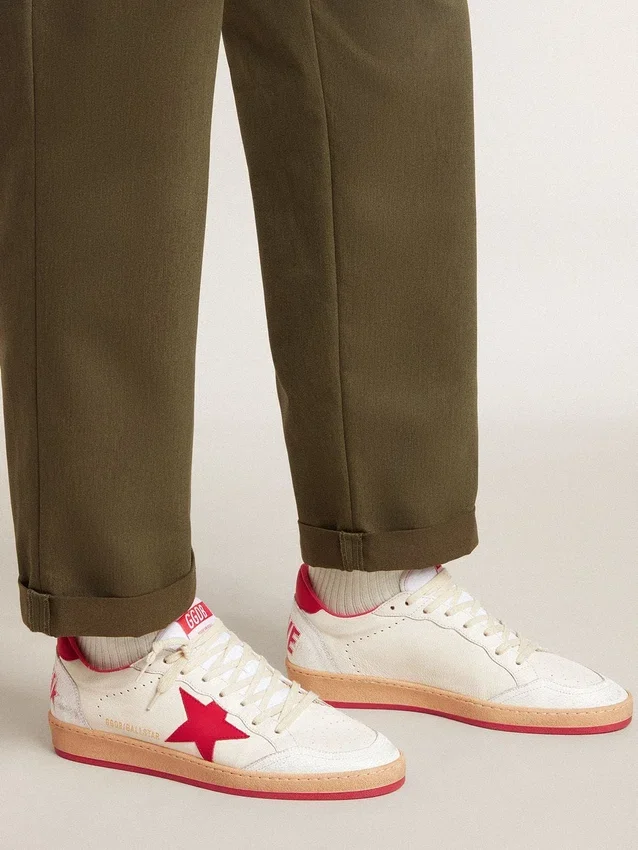 Ball Star Wishes da uomo in pelle bianca con stella rossa e linguetta sul tallone