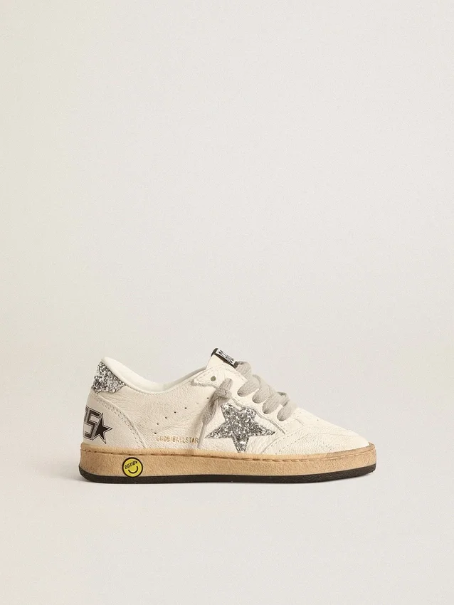 Ball Star Young in nappa con stella glitterata argento e linguetta sul tallone
