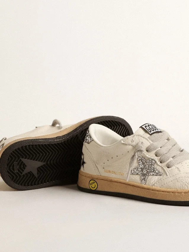 Ball Star Young in nappa con stella glitterata argento e linguetta sul tallone