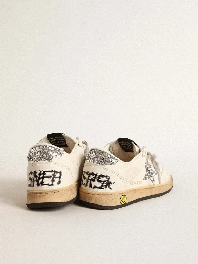 Ball Star Young in nappa con stella glitterata argento e linguetta sul tallone