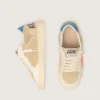 Ball Star Young in pelle scamosciata beige con stella rossa e linguetta sul tallone azzurra