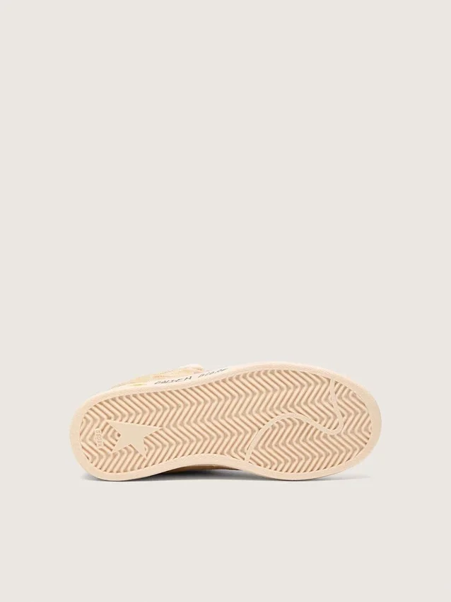 Ball Star Young in pelle scamosciata beige con stella rossa e linguetta sul tallone azzurra