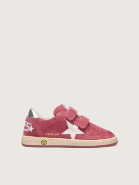 Ball Star Young in pelle scamosciata rossa con stella in pelle bianca e linguetta sul tallone argento metallizzato