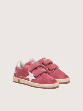 Ball Star Young in pelle scamosciata rossa con stella in pelle bianca e linguetta sul tallone argento metallizzato