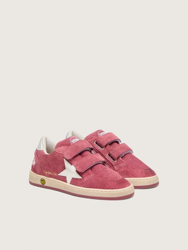 Ball Star Young in pelle scamosciata rossa con stella in pelle bianca e linguetta sul tallone argento metallizzato