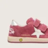 Ball Star Young in pelle scamosciata rossa con stella in pelle bianca e linguetta sul tallone argento metallizzato