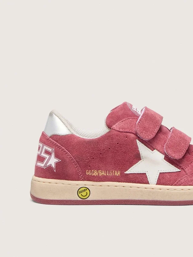 Ball Star Young in pelle scamosciata rossa con stella in pelle bianca e linguetta sul tallone argento metallizzato