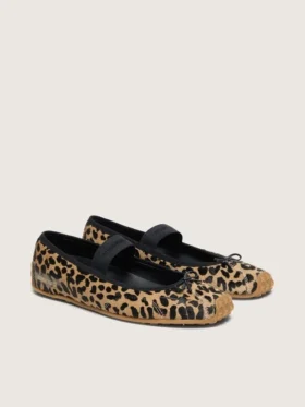 Ballerine Étoile in pelle di pony con stampa leopardata, stella ricamata nera e cinturino elastico