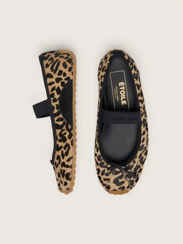 Ballerine Étoile in pelle di pony con stampa leopardata, stella ricamata nera e cinturino elastico
