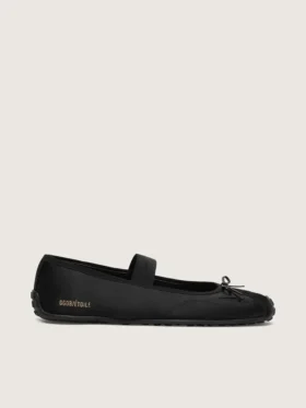 Ballerine Étoile in raso nero con stella ricamata nera e cinturino elastico