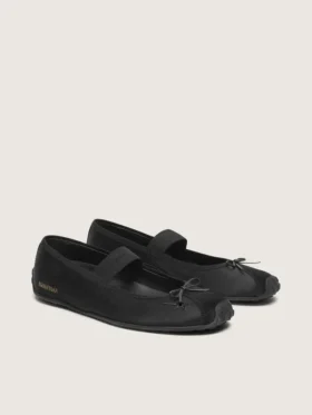 Ballerine Étoile in raso nero con stella ricamata nera e cinturino elastico