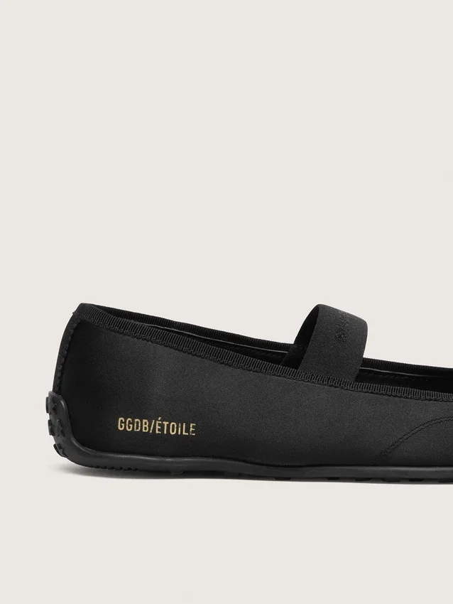 Ballerine Étoile in raso nero con stella ricamata nera e cinturino elastico