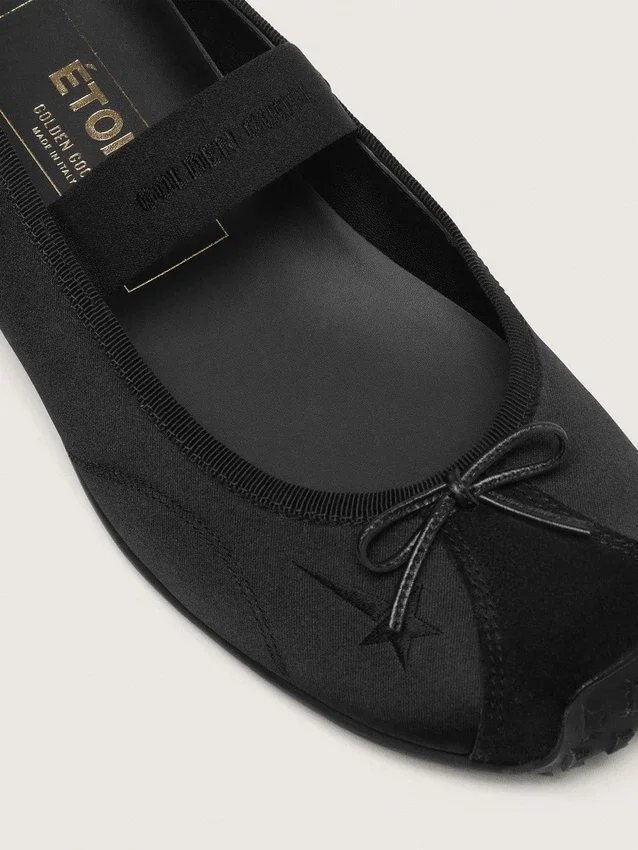 Ballerine Étoile in raso nero con stella ricamata nera e cinturino elastico