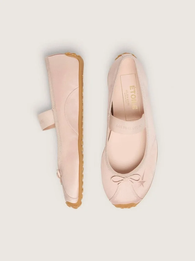 Ballerine Étoile in raso rosa cipria con stella ricamata rosa cipria e cinturino elastico