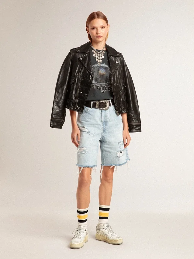 Bermuda da donna in denim effetto vissuto