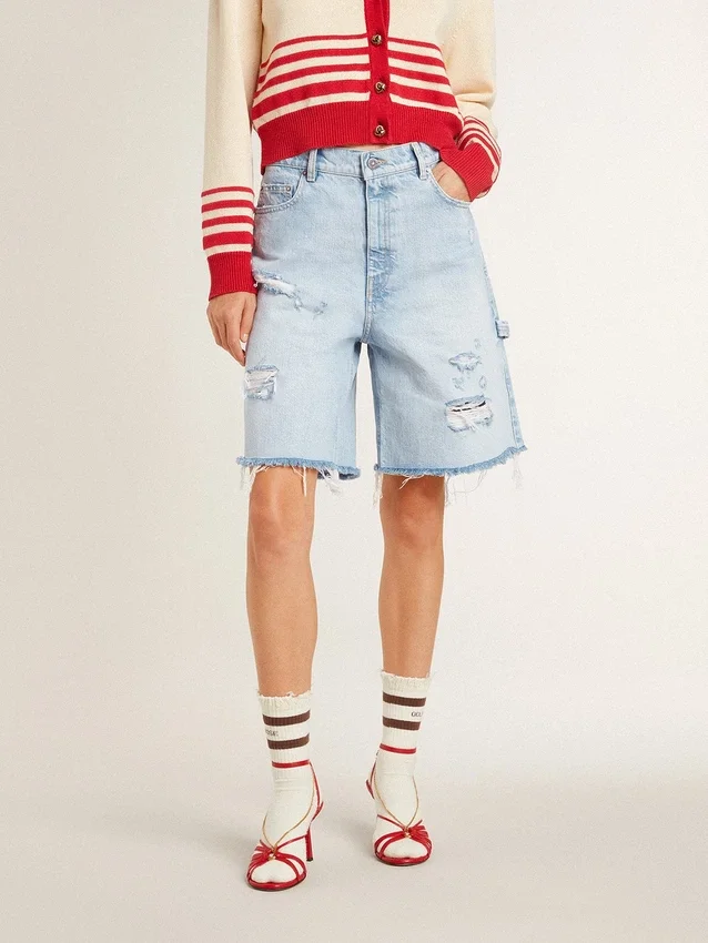 Bermuda da donna in denim effetto vissuto