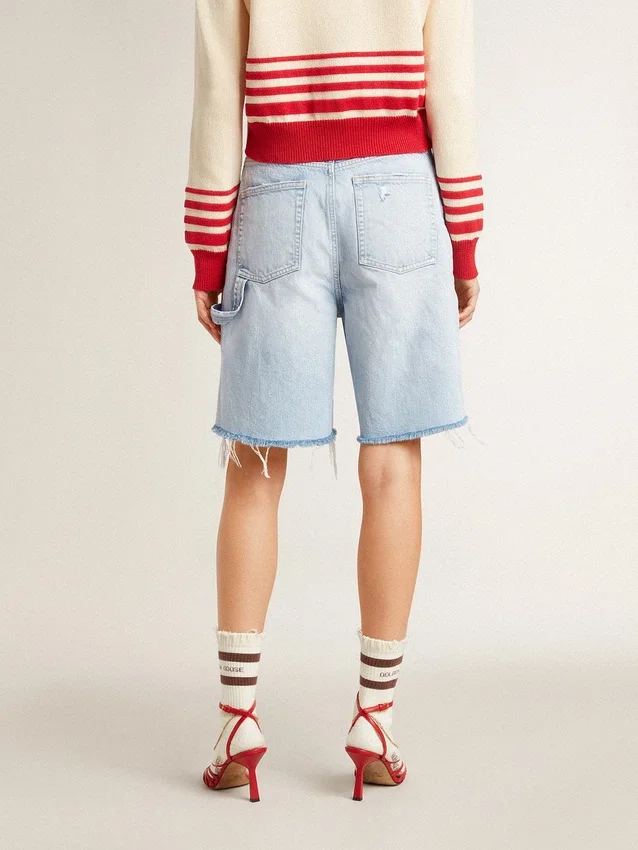 Bermuda da donna in denim effetto vissuto