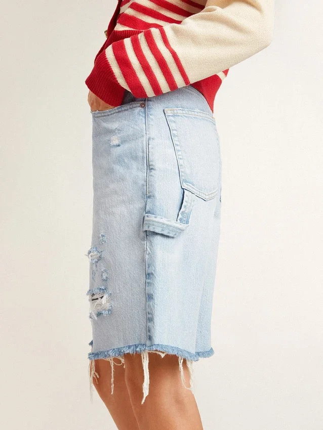 Bermuda da donna in denim effetto vissuto