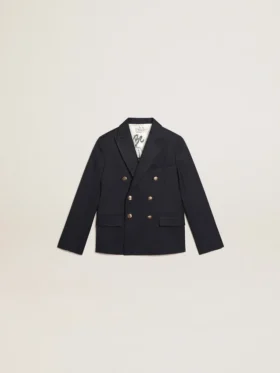 Blazer da bambino blu scuro a doppio petto con bottoni