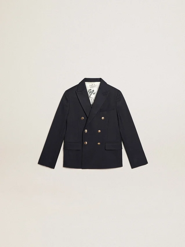 Blazer da bambino blu scuro a doppio petto con bottoni