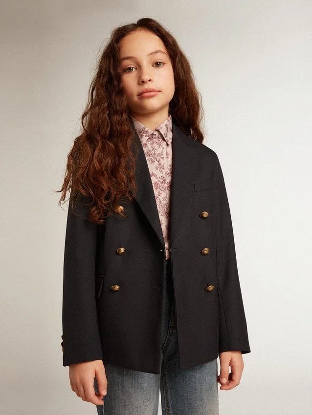 Blazer da bambino blu scuro a doppio petto con bottoni
