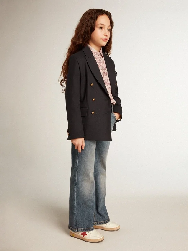 Blazer da bambino blu scuro a doppio petto con bottoni