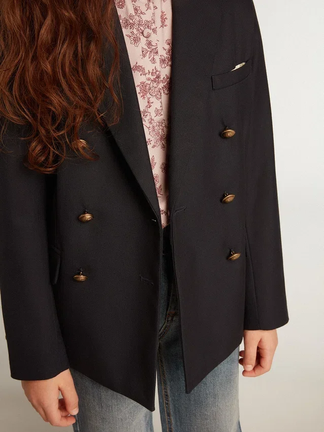 Blazer da bambino blu scuro a doppio petto con bottoni