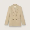 Blazer da donna doppiopetto color sabbia con bottoni araldici dorati