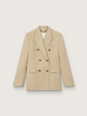 Blazer da donna doppiopetto color sabbia con bottoni araldici dorati