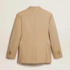 Blazer da donna doppiopetto color sabbia con bottoni araldici dorati