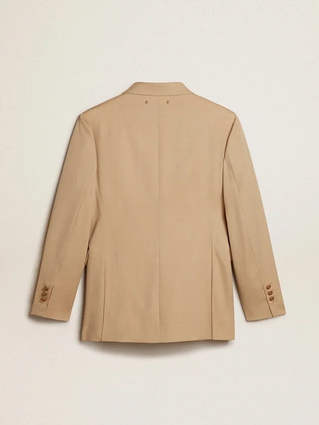 Blazer da donna doppiopetto color sabbia con bottoni araldici dorati