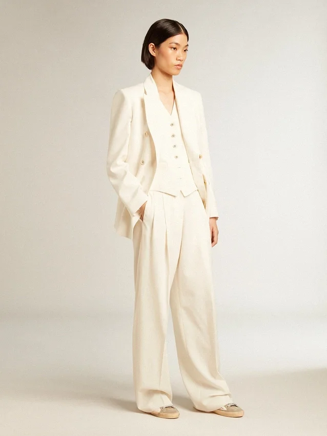 Blazer da donna doppiopetto in bianco invecchiato