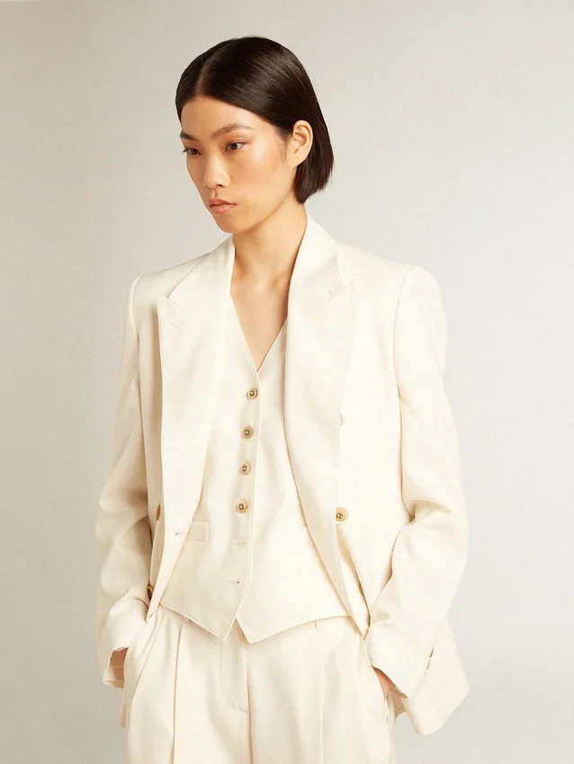 Blazer da donna doppiopetto in bianco invecchiato
