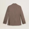 Blazer da donna doppiopetto in misto lana beige a motivo chevron